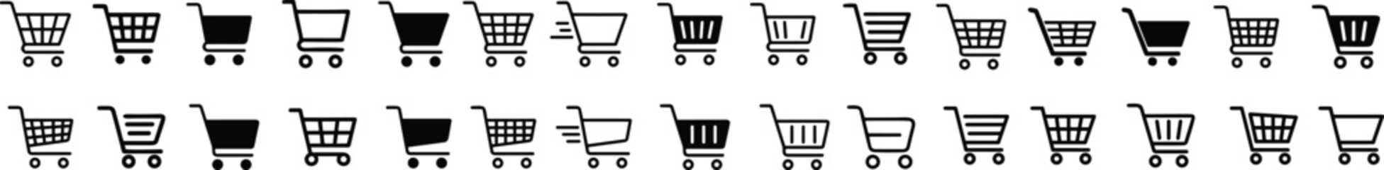 Shopping cart icons set, Full and empty shopping cart symbol, shop and sale, vector illustration. Internet shop buy logo symbol sign
