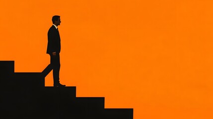 A man walking up the stairs, symbolizing progress and success in business or professional life