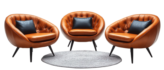 Stylish leather chairs arranged in a cozy setting, perfect for modern living rooms and inviting spaces.