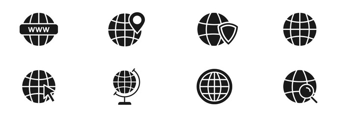 Website icons set. Www icons collection. Address and navigation bar icon. Web icon, website, homepage. Globe symbol. Editable stroke line icons. Vector illustration.