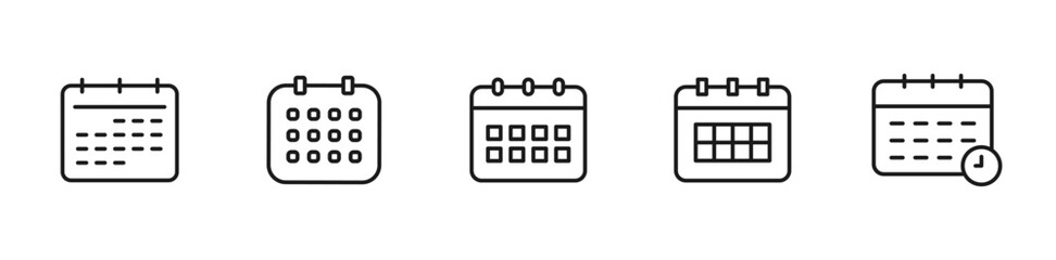 Calendar icon set. Time icons. Schedule symbols. Reminder date. Editable stroke. Vector illustration.