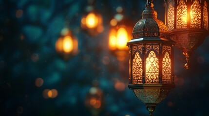 Islamic Social Media Post Design with Lanterns, Mandala Patterns, and Copy Space for Happy Islamic New Year Festival