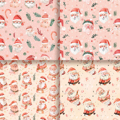 Watercolor Christmas Santa Claus Seamless Pattern