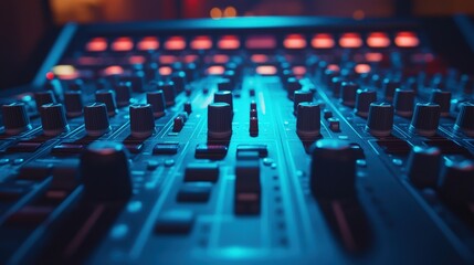 Close-Up of an Audio Mixing Console in Studio Space