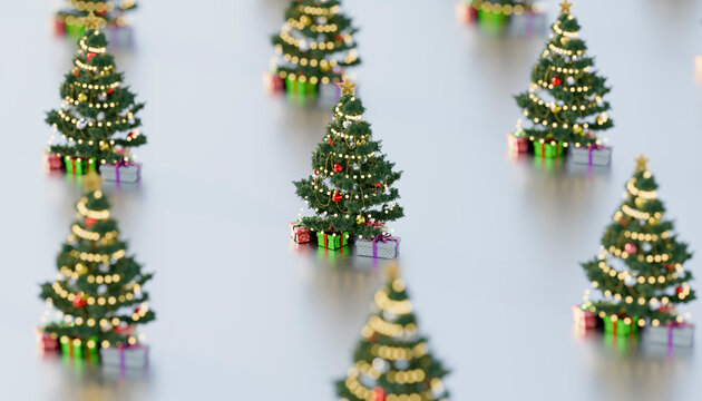 Pine trees with Christmas gift boxes