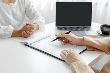 Business office executives interview job applicants employee in the meeting room