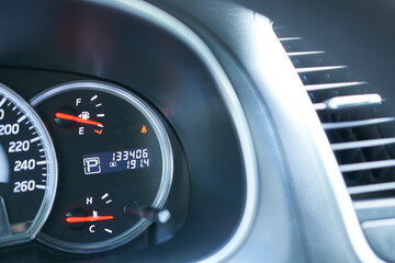 Close up of a speedometer in a modern car, shallow depth of field