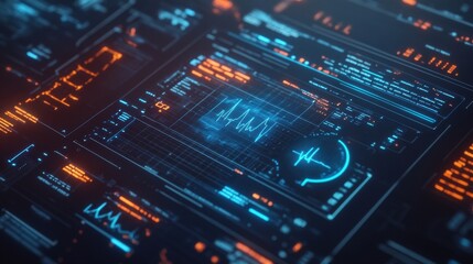 Obraz premium Sleek electronic medical record system on a glowing, high-tech interface, representing advanced healthcare solutions.