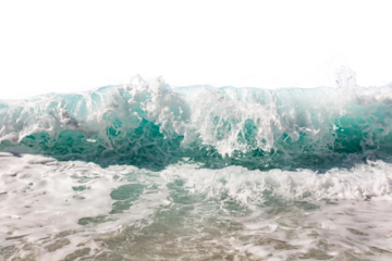 Massive wave breaking on the shoreline with turquoise waters
