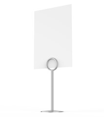 Blank table top clip sign holder stand 3d illustration.