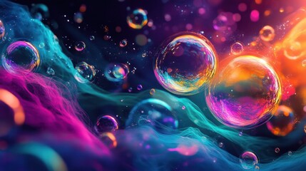 Swirling abstract soap bubbles with vibrant colors, adding a dynamic and lively touch to the background.