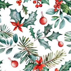 A seamless Christmas illustration pattern with festive elements