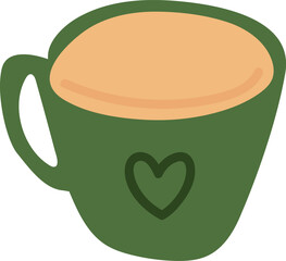 Green Coffee Cup with Heart Design and Frothy Beverage