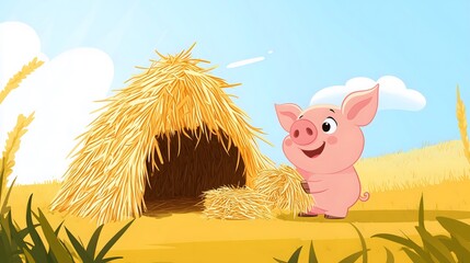 Piglet building a straw house, The Three Little Pigs © Kratist