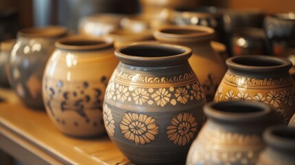 A close-up of traditional Korean pottery, showcasing the craftsmanship and artistic designs unique to Korea.