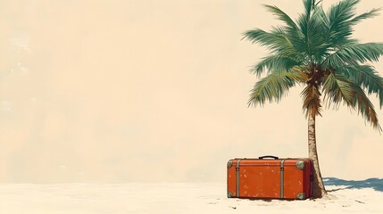 Suitcase Taking a Nap Under a Swaying Palm Tree on a Peaceful Sandy Beach