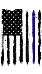 VERTICAL AMERICAN DISTRESSED FLAG BLACK AND BLUE WHITE BACKGROUND
