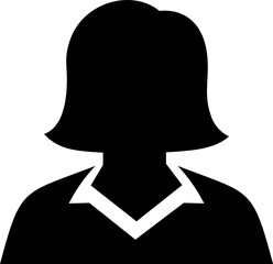 A simple black silhouette of a woman's head and shoulders.