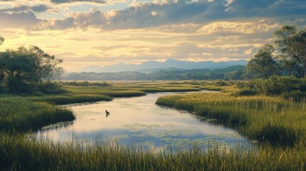 A serene moment at the tranquil Upo Wetland, home to various wildlife and beautiful landscapes.