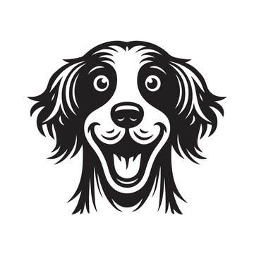 English Setter Dog Face Clipart Design - Dog Face Logo - English Setter Vector illustration in black and white