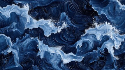 Obraz premium Serene Ocean Waves: Repeating Patterns of Crashing Waves with Foamy Textures in Deep Blue Tones