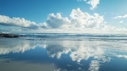 Fototapeta premium Serene Ocean Spray Patterns with Reflective Sky and Sea Blend