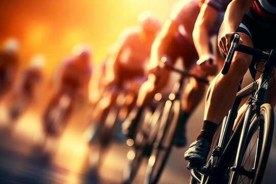 Cyclists racing during a sunny afternoon in a competitive road cycling event