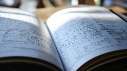 Close-up of an engineering textbook open to a page with mathematical diagrams and formulas for structural analysis