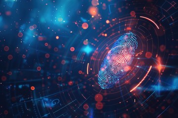 Obraz premium Biometric Fingerprint Technology in a Futuristic Digital Interface for Cybersecurity and Identity Protection