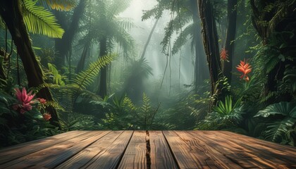 Enchanting tropical forest scene at golden hour, ideal for showcasing nature-related products