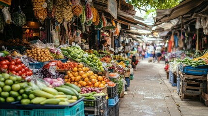 Fototapeta premium The bustling local market of Trang, with fresh produce, seafood, and local delicacies.