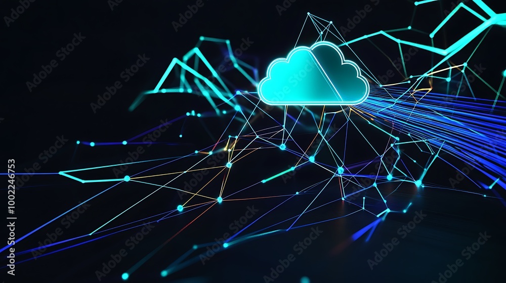 Aufkleber Abstract cloud computing concept with glowing lines and dots.