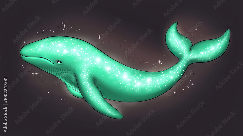 Wall mural  Whale with Stars and Black Background