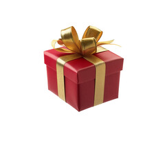 a red gift box with a gold ribbon and bow isolated on white background