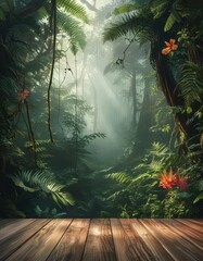 Enchanting tropical forest scene at golden hour, ideal for showcasing nature-related products