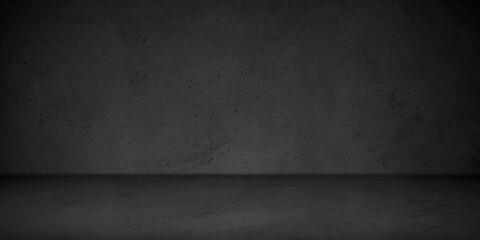 dark wall concrete studio interior,  cement floor backdrop with copy space. 