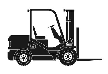 Forklift in side view monochrome icon - warehouse loader