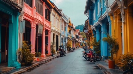 Fototapeta premium The historic and culturally rich Old Town of Phuket, with its colorful Sino-Portuguese architecture.