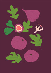 Abstract vertical figs poster, vector flat illustration. Summer or autumn bright pattern with fruit, harvest cover design. Can used for labels, market ad, posters, covers for print.