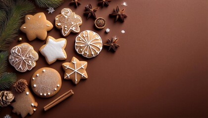 Christmas cookies on a bright background with space for text