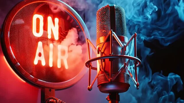 Dynamic broadcast: powerful visualization with bold On Air text, seamlessly integrated into live theme, ideal for podcast bloggers, content creators, bringing energy, focus to each moment shared.