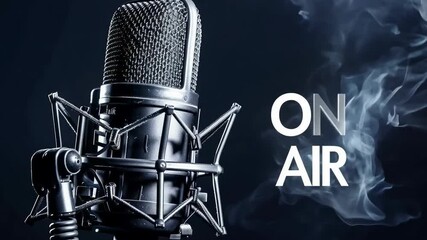 Live stream: striking visualization featuring prominent On Air text, crafted podcast bloggers, broadcasters, enhancing dynamic live theme while creating captivating atmosphere for real time content.