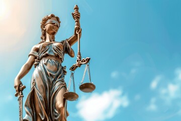 Lady Justice Statue Holding Scales of Law Against a Blue Sky with Clouds






