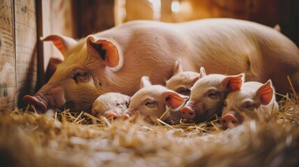 Nursing Piglets in a Cozy Barn Setting
