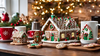 kitchen counter filled with Christmas cookies