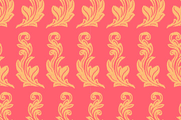Ikat leaves vintage design embroidary seamless pattern on background vector illustration.Ikat ethnic oriental embroidery traditional.Indian Ikat pattern Aztec style retro. design for texture,fabric.