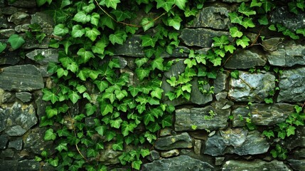 Fototapeta premium Ivy Vines Cascading Over Stone Wall