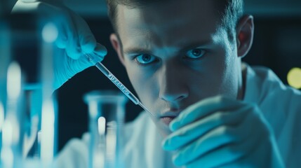 A Close-Up of a Scientist Holding a Dropper in a Lab