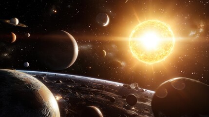 Stunning Cosmic View with Sun and Planets in Space