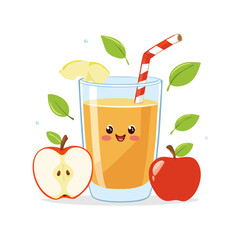 Apple Juice Drink Beverage Liquid Water Fresh Animation Kawaii Healthy Character
